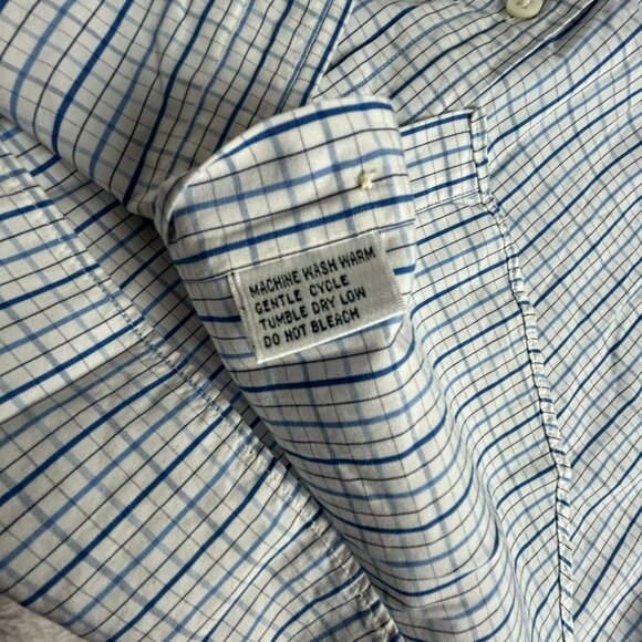 Faconnable Men's Plaid Collared Long Sleeve Button Up Shirt White/Blue Large - Picture 4 of 7